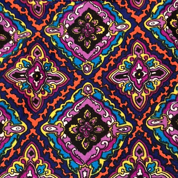 🦩Vintage purple navy yellow blue orange white teal patterned dress w/collar - Picture 3 of 12